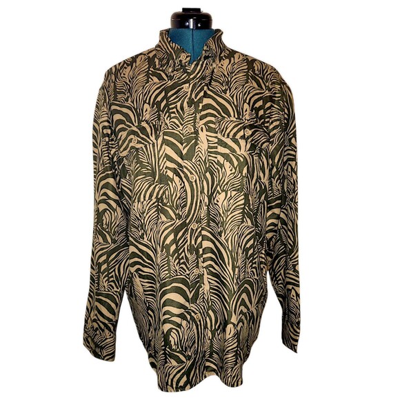 Banana Republic Mens Zebra Print Brown/ Multicolor Button Down Shirt Large New - Picture 1 of 8